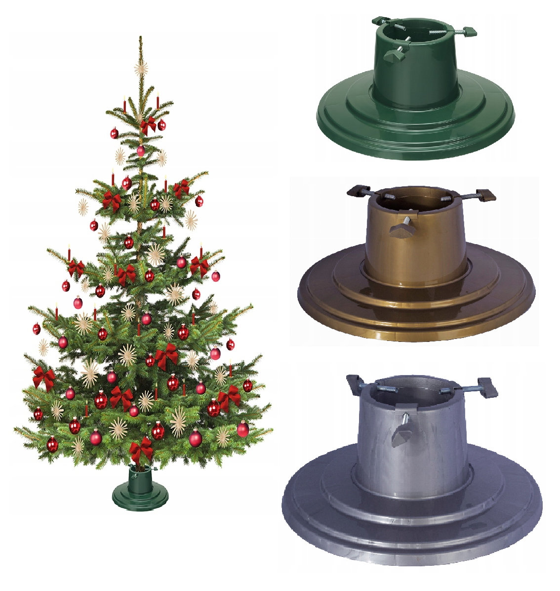 Christmas Tree Stand With Reservoir - Modern Design Real Xmas Tree Gold Round