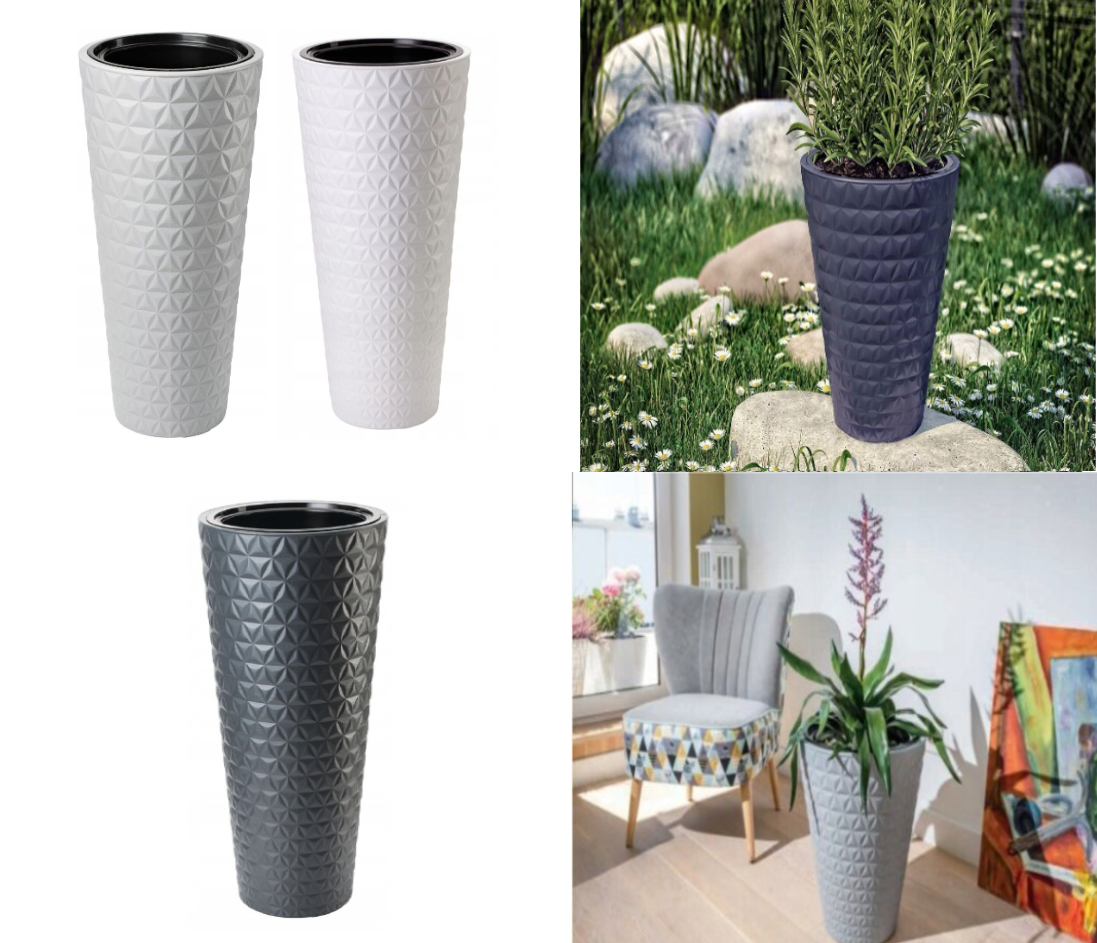 Round Tall Plant Pot Elegant Large Flower Indoor Outdoor Garden Planters Diamond - Image 4