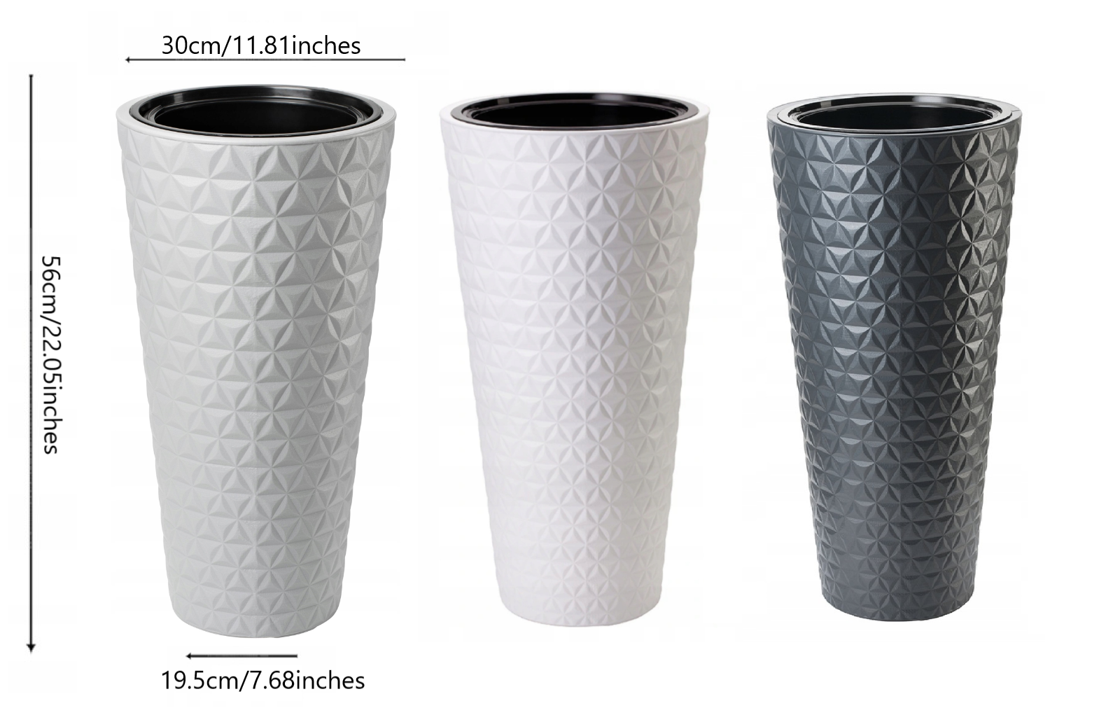 Round Tall Plant Pot Elegant Large Flower Indoor Outdoor Garden Planters Diamond - Image 5