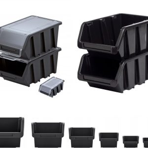 Storage Bins Plastic Order Picking Parts Boxes Lid Scooped Front Stackable Wall