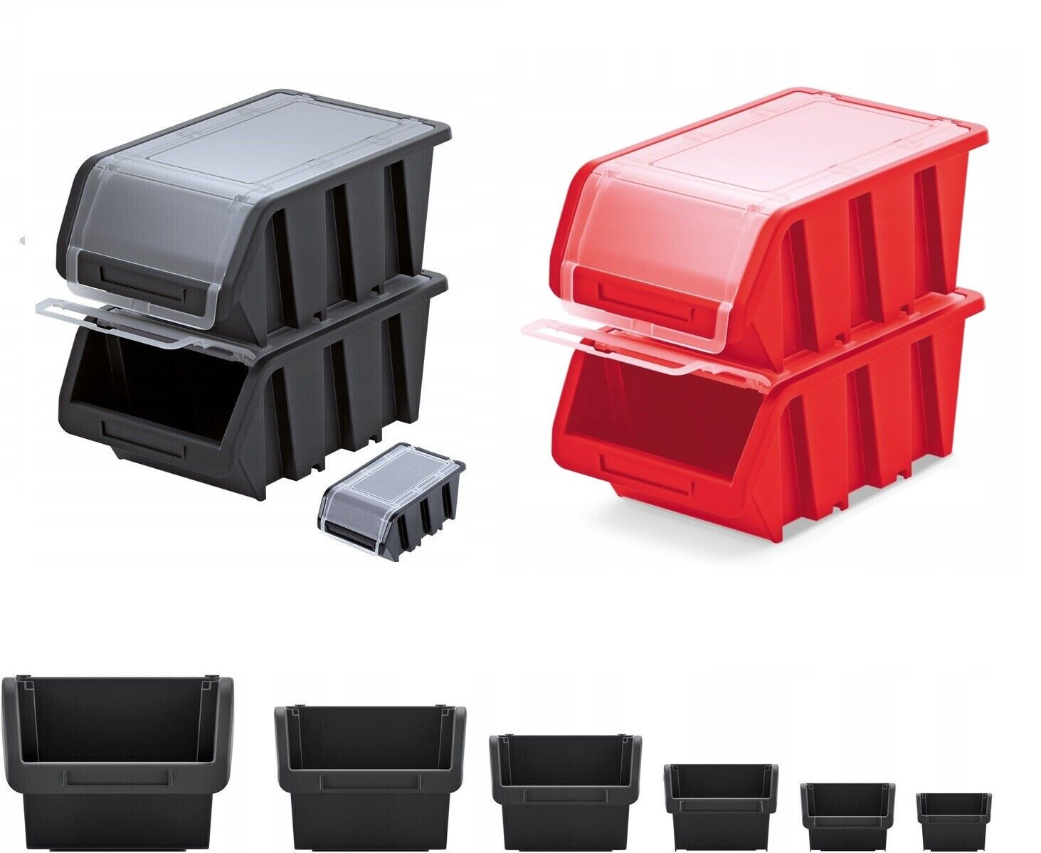 Storage Bins Plastic Order Picking Parts Boxes Lid Scooped Front Stackable Wall