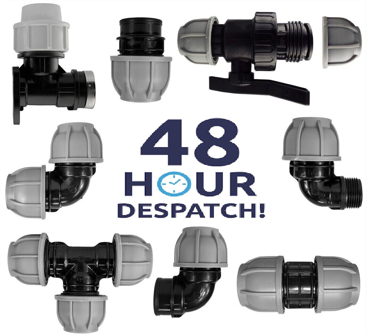 MDPE Compression Connector Fittings 25mm LDPE water pipe Elbow Valve Straight