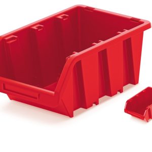 Storage Bins Plastic Order Picking Parts Boxes Lid Scooped RED Stackable Wall