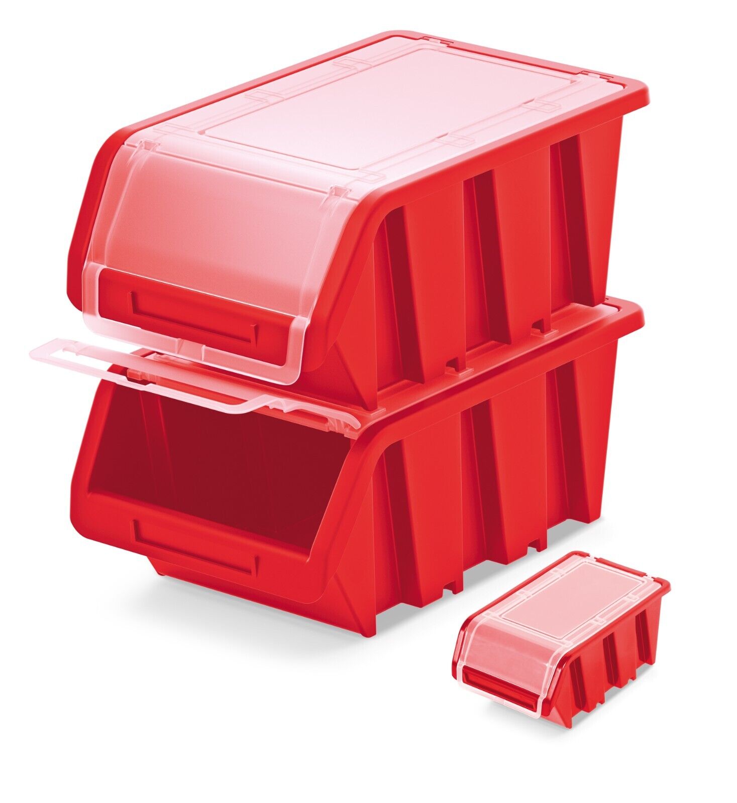 Storage Bins Plastic Order Picking Parts Boxes Lid Scooped RED Stackable Wall - Image 3