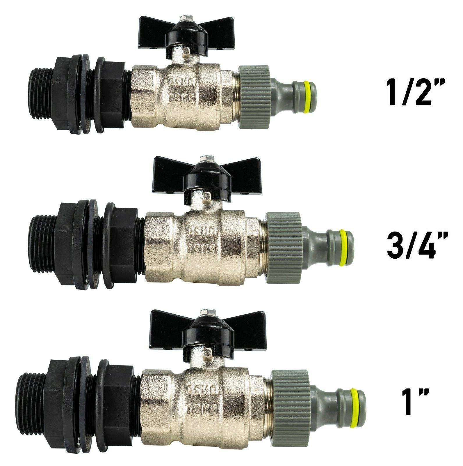 Water butt tank metal butterfly tap kit universal click-lock connection 1/2 3/4 - Image 2
