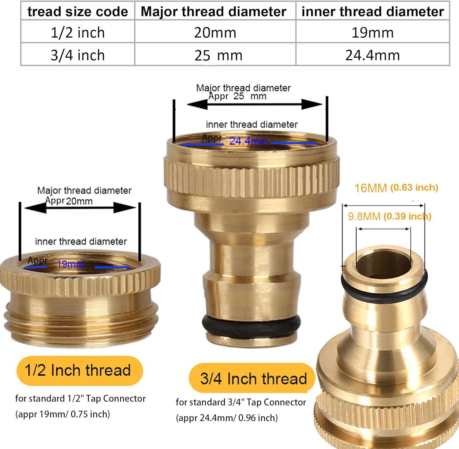 3/4" Tap Fitting Adaptor Fits 1/2" HOSE Tap Water Pipe Connector Garden Threaded - Image 13