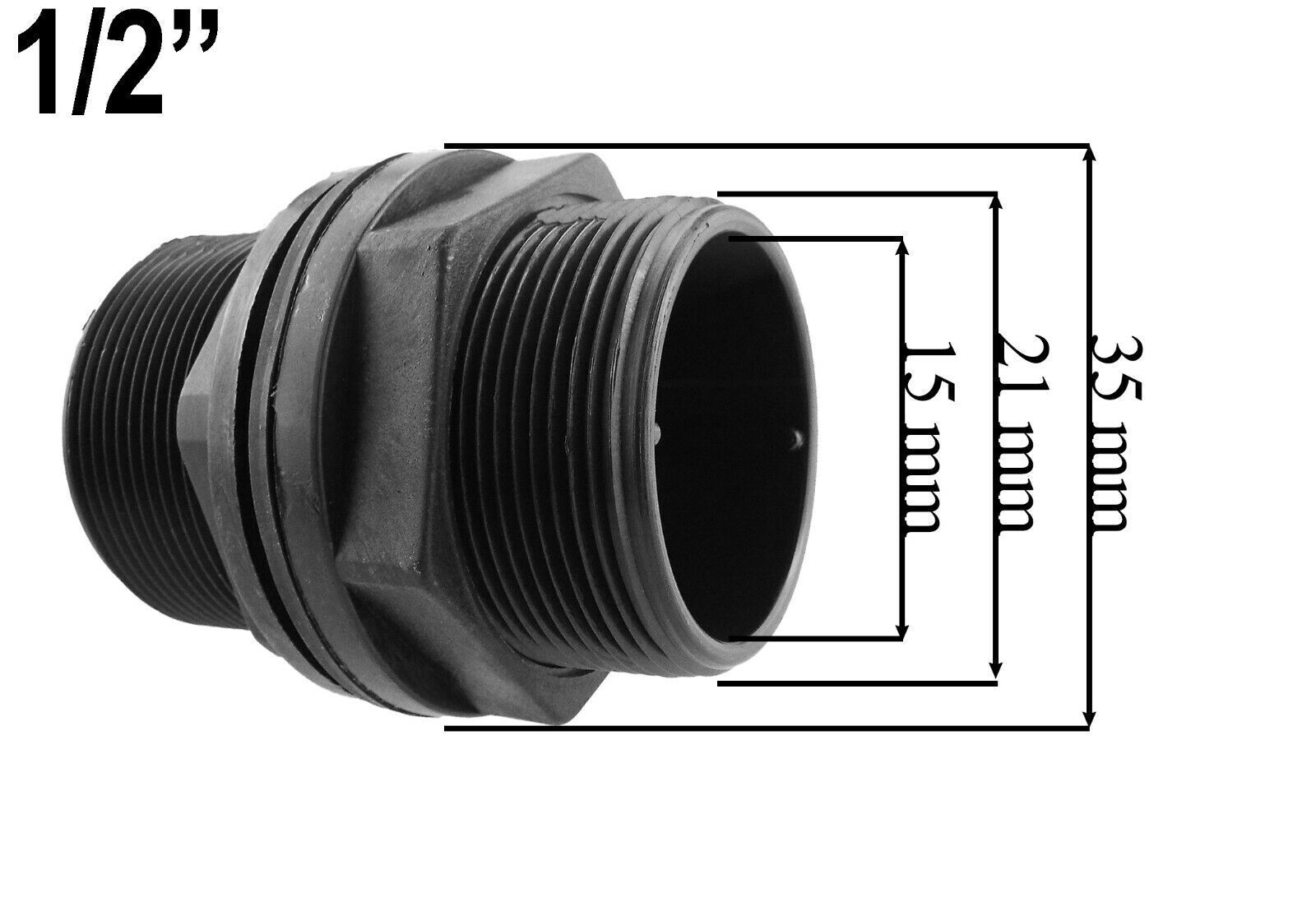 Water Butt Connector Adapter Tank Fitting 1/2" - 2" Threaded Straight Pipe Valve - Image 4