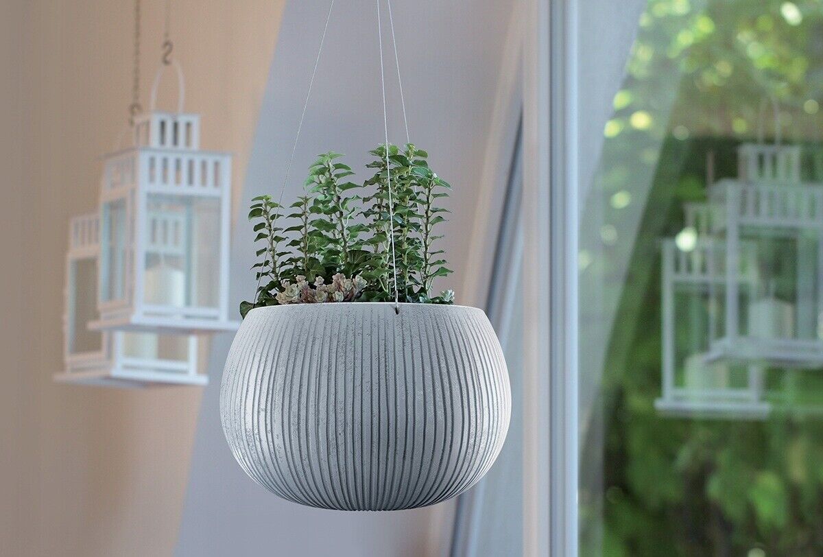 Hanging Plant Pot Beton effect Bowl Plastic Flower Garden Indoor Outdoor Planter - Image 5