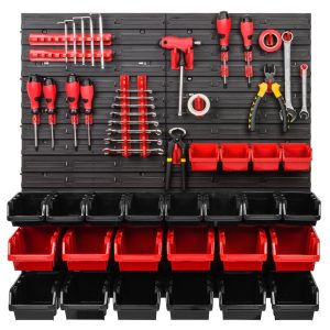 WALL MOUNTED TOOL PEG BOARD 772mm x 780mm 48 ELEMENTS GARAGE STORAGE BINS WORKSHOP RACK SHED ORGANISER