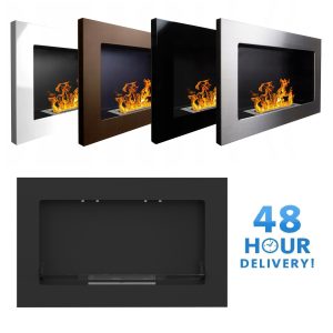 Bio Ethanol Fireplace Biofire Wall Fire Modern Professional 650 x 400 GLASS panel 5 Colours  Elegant Deco