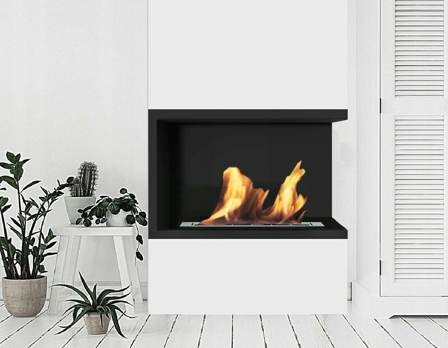 Bio Ethanol Fireplace Biofire Fire B2C Professional Corner Unit BLACK WITH GLASS