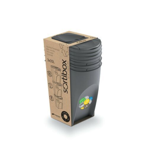 Recycling Segregation Waste Bin Sorting Stackable Lidded Sticker Handle Bin Set - Image 4