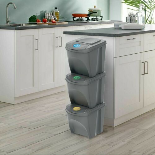 Recycling Segregation Waste Bin Sorting Stackable Lidded Sticker Handle Bin Set - Image 5