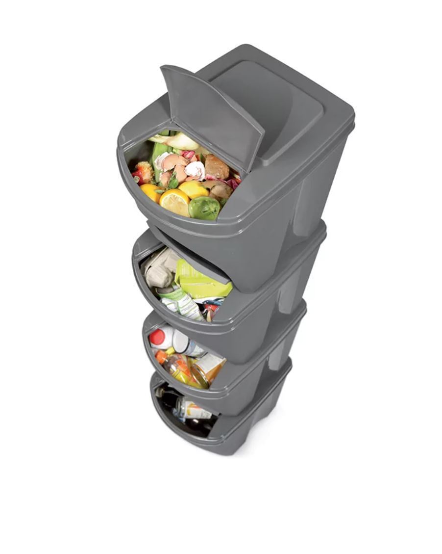 Recycling Segregation Waste Bin Sorting Stackable Lidded Sticker Handle Bin Set - Image 6