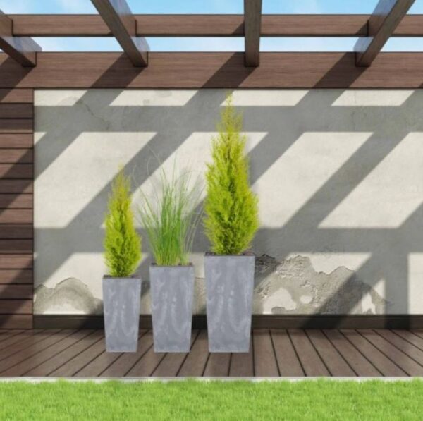 SET of 3 Tall Planter Plant Pot Square Concrete Effect Flower Indoor Outdoor