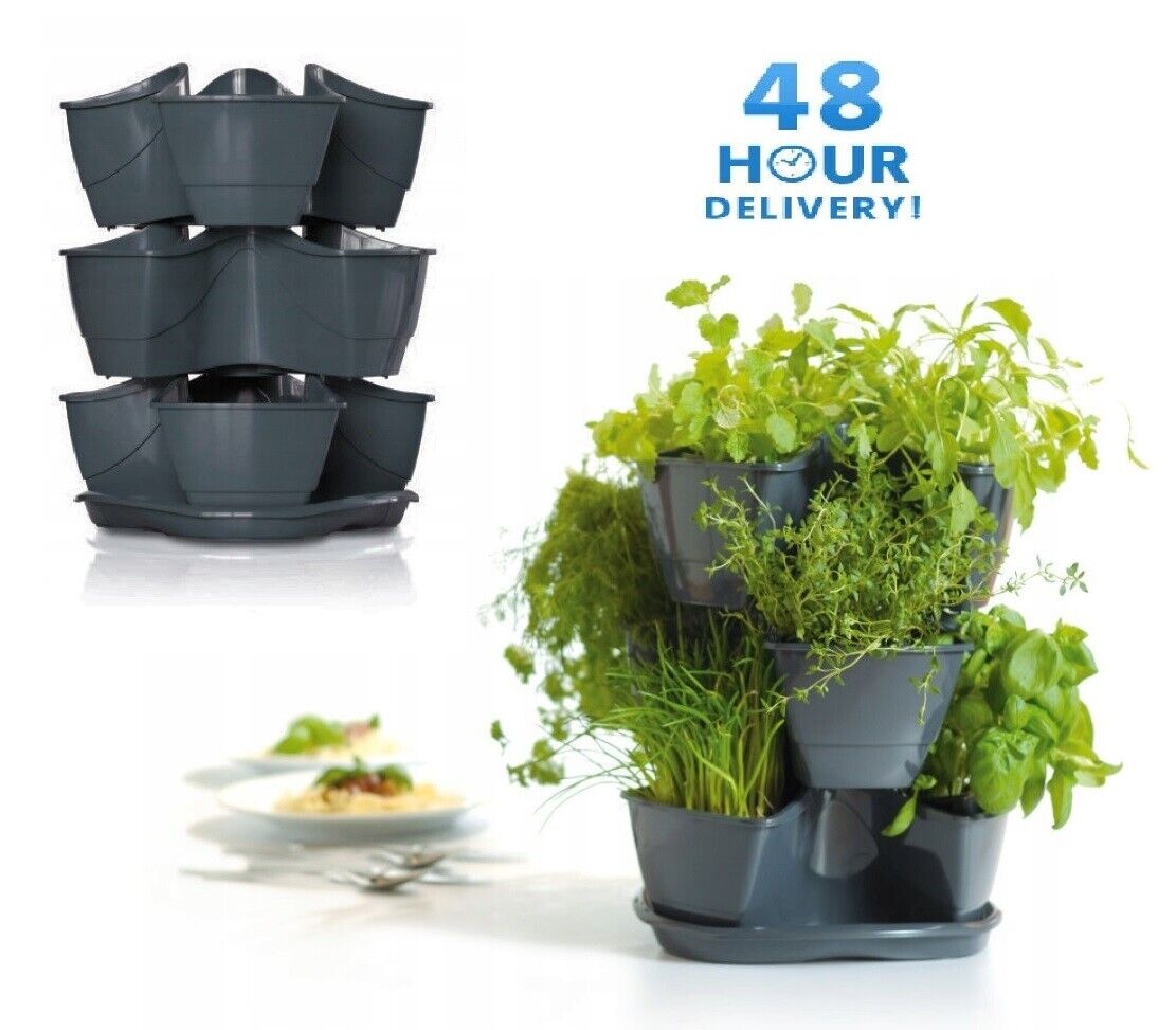 Vertical Herb Strawberry Planter with Hanging Chain Garden Stackable Pot 12 pcs