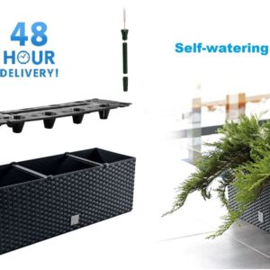 Rectangle Plant Pot Flower Box Rattan Anthracite Rato Self Watering Garden Patio