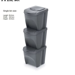 Sorting Recycling Segregation Bins Waste Stackable Lidded Sticker Handle Bin Set