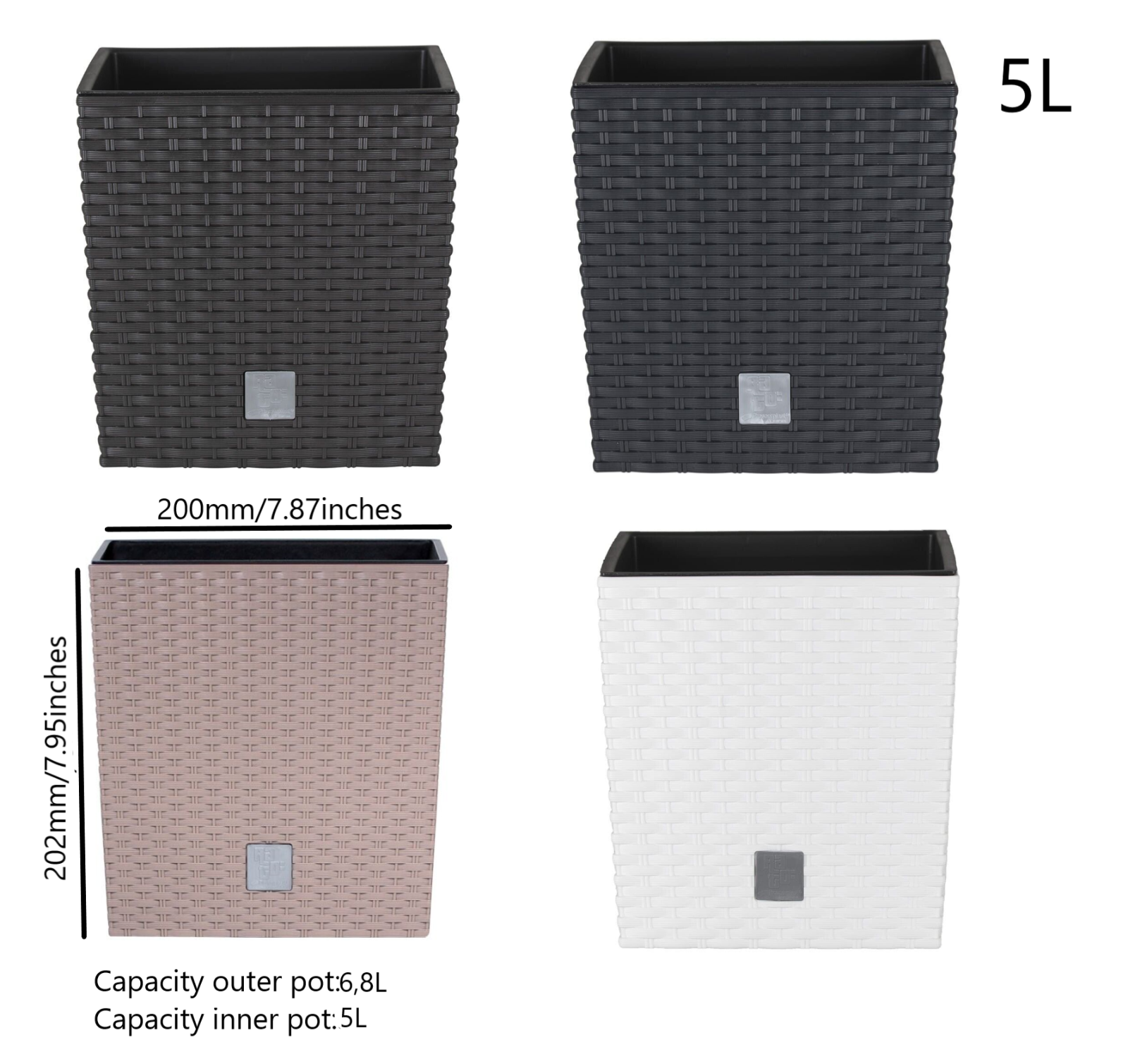 Plant Flower Pot Square Rattan Planter Inner Pot 6 Sizes Garden Patio Home Large - Image 12